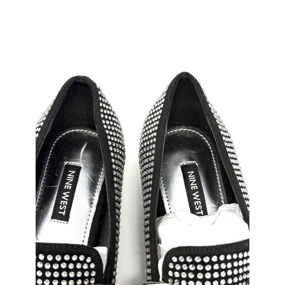 Nine West Women's 7M Black Rhinestone Lilma Horsebit Loafers SlipOn Dress Flat - Picture 9 of 13